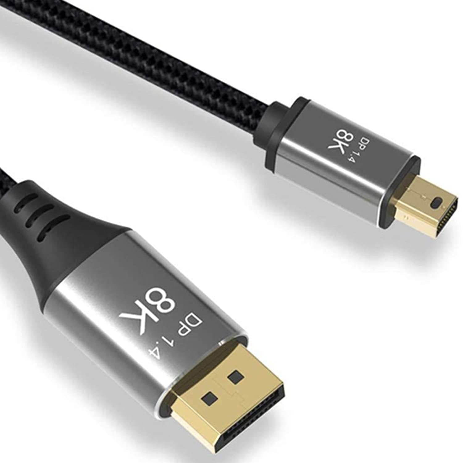 CABLEDECONN Mini DP to DisplayPort 8K Cable 8K(7680x4320)@60Hz 4K@144Hz DisplayPort 1.4 Bi-Directional Transmission DisplayPort to Mini DisplayPort 8K Cable 1M