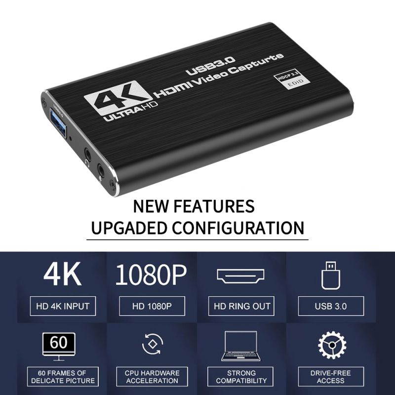 4K Audio Video Capture Card, USB 3.0 Video Capture Device with 4K HDMI Local Loop Out, Full HD 1080P 60FPS Video Recorder Grabber for OBS Game Recording, Live Streaming Broadcasting
