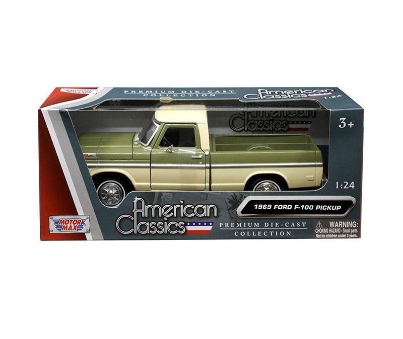 1969 Ford F-100 Pickup Truck Light Green and Cream 1/24 Diecast Model Car by Motormax