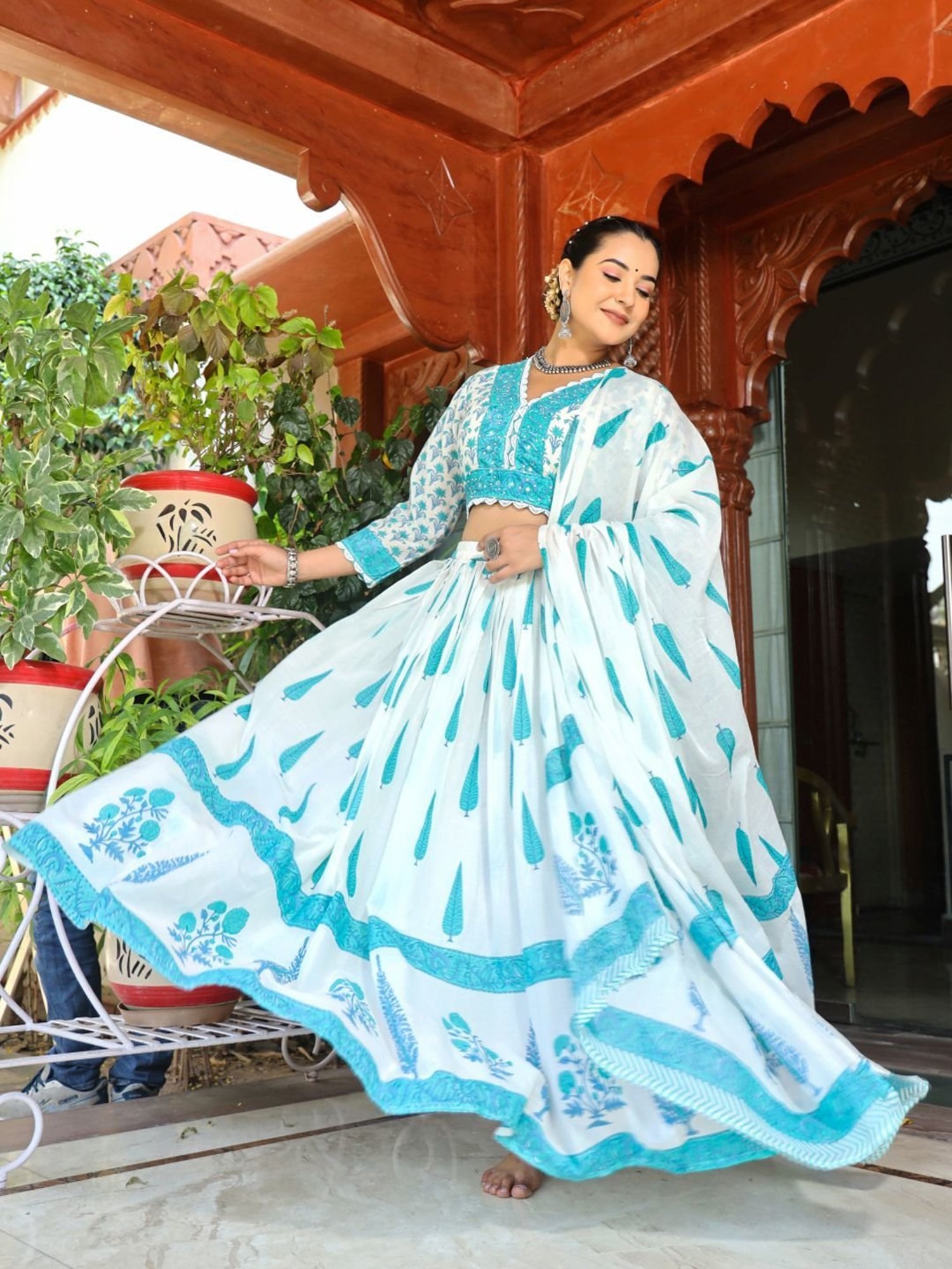 studiorasa Purple Hand Block Print Lehenga Set