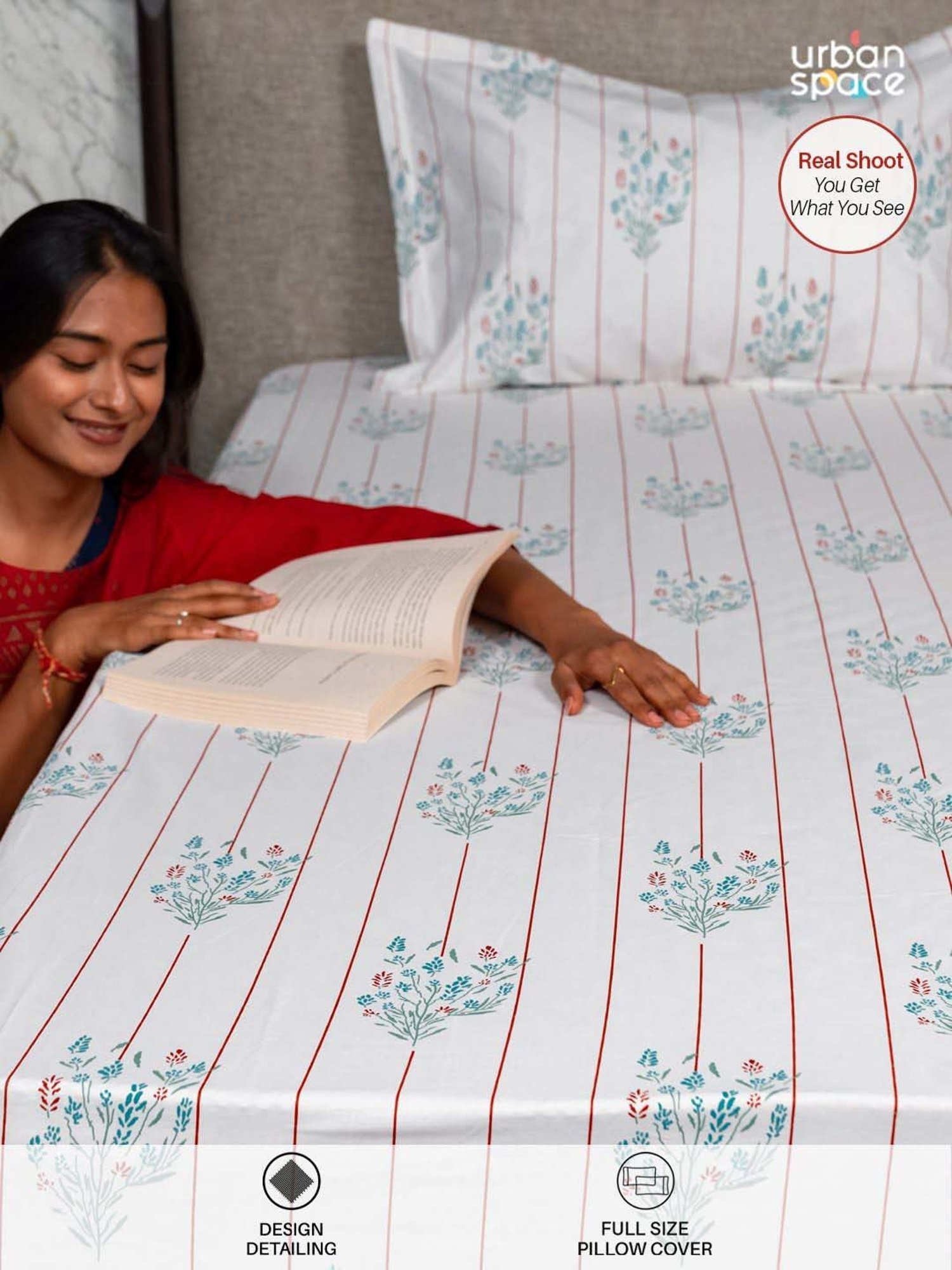 Urban Space Serene Rust Cotton 200 TC King Fitted Bedsheet With Pillow Covers