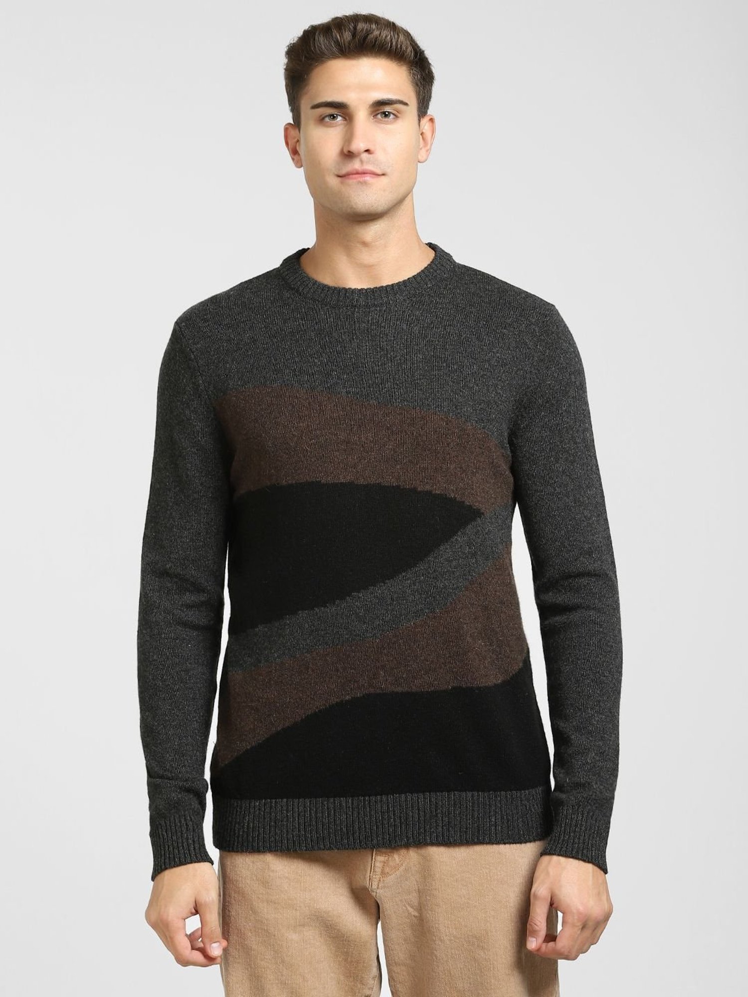 SELECTED HOMME Antracit Regular Fit Colour Block Sweater