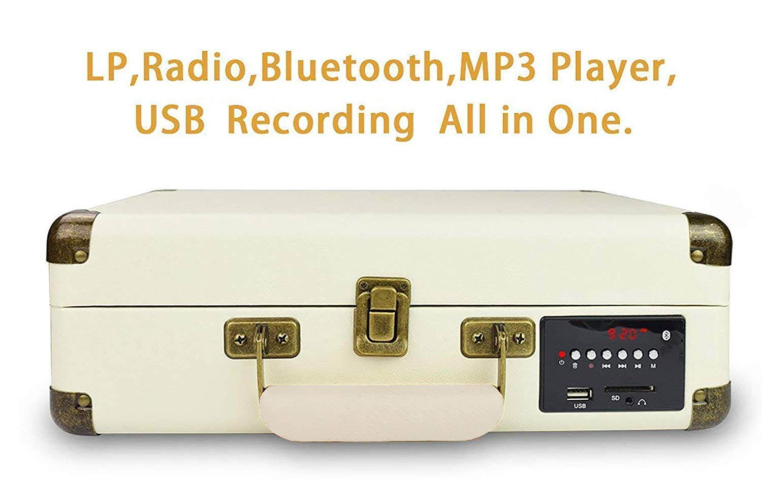 DIGITNOW Record Player, Turntable Suitcase with Multi-function Bluetooth/FM Radio/USB and SD Card Port/Vinyl to MP3 Converter