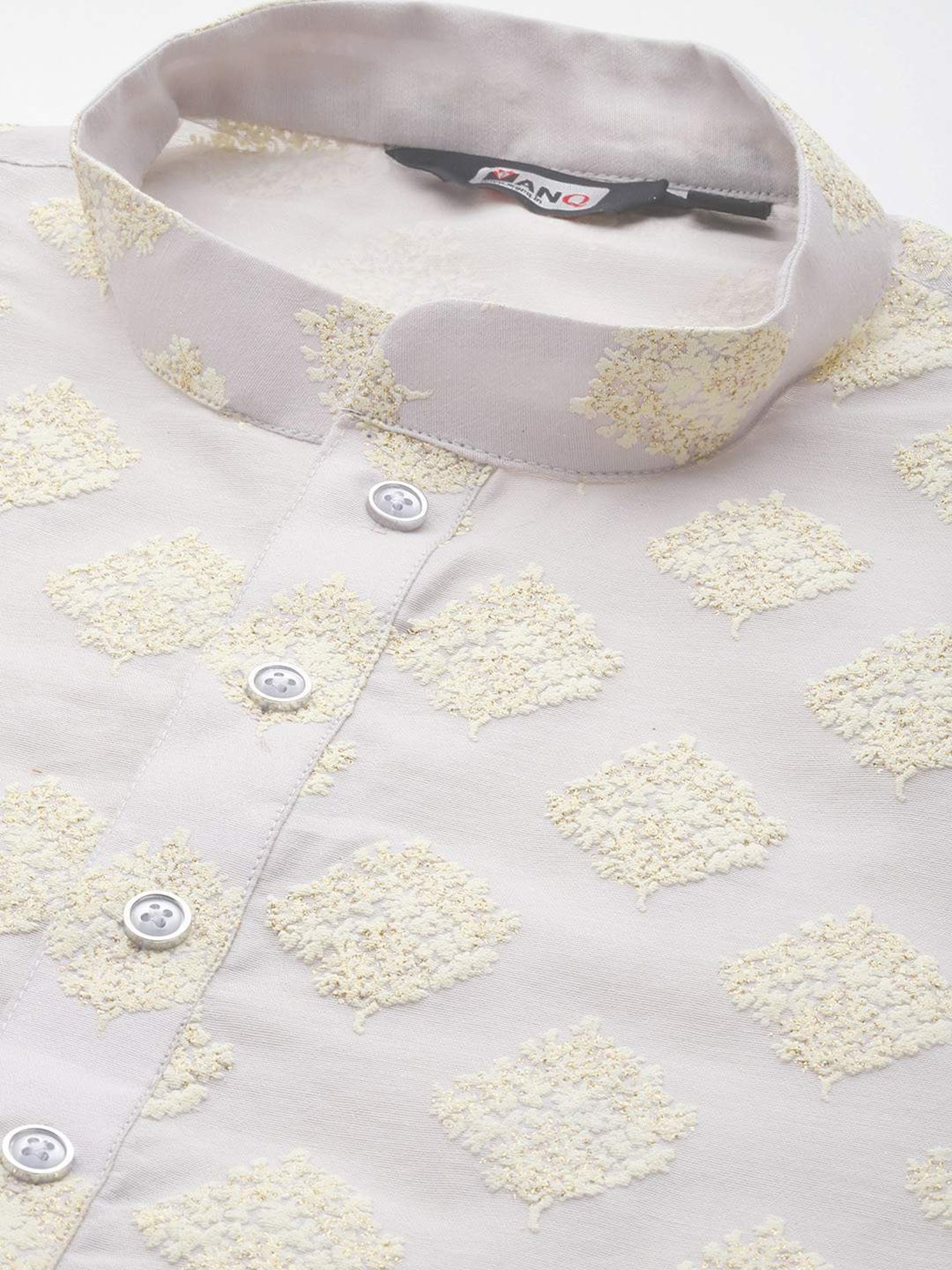 ManQ Grey & White Regular Fit Printed Kurta Bottom Set