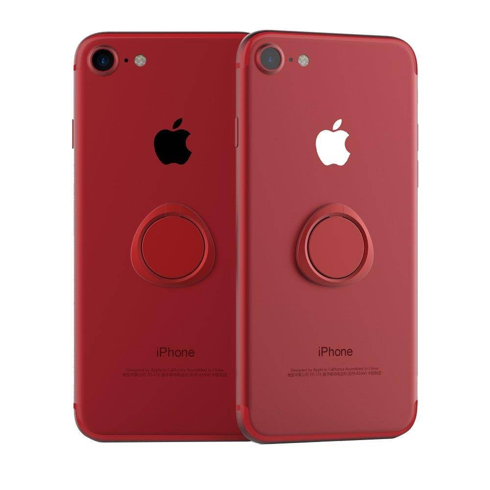 EIGIIS Ultra-Thin Cell Phone Finger Ring Stand 360 Degree Rotation 180 Degree Flip With 3m AdhesiveFor Smart Mobilephone Tablet (Red)