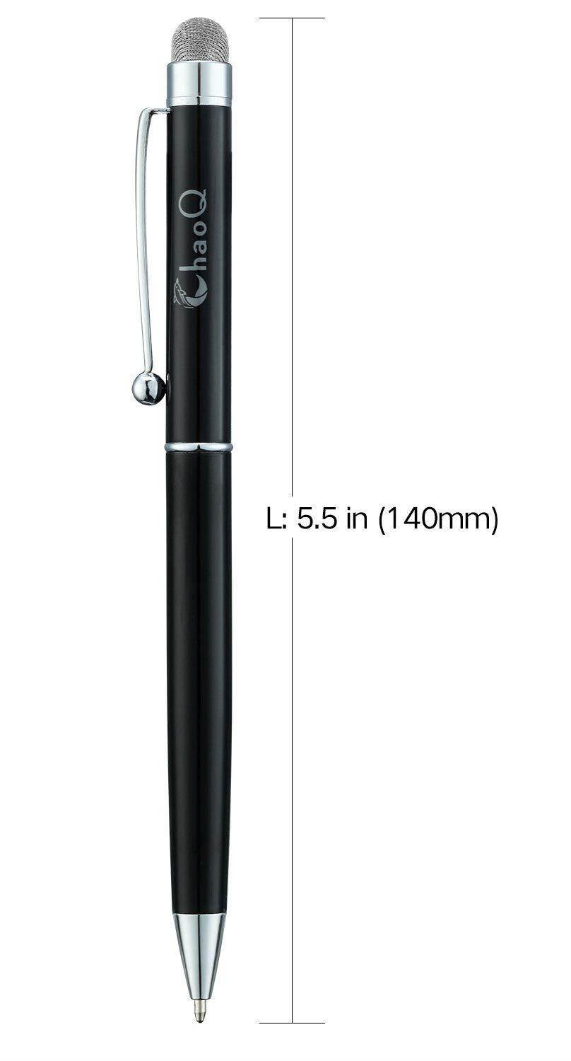 CHAOQ Stylus Pens, 2 Pcs Mesh Fiber Tip Stylus & Ballpoint Pen (Black Ink) for Universal Touchscreen Devices, Tablets, iPad, iPhone 7, 7 Plus, iPod, Samsung + 6 Replacement Mesh Fiber Tips - Black