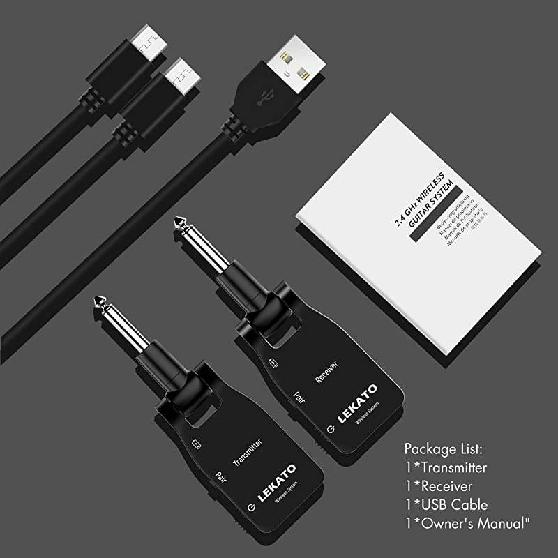 Wireless Guitar Transmitter Receiver 24G Rechargeable 6 Channels 30M Transmission Range Wireless Audio Guitar System for Electric Guitar Bass