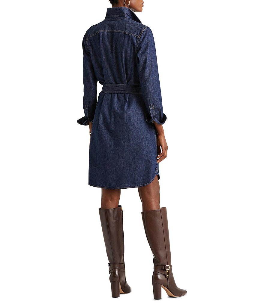 Lauren Ralph Lauren Jameika Denim Long Sleeve Button-Down Collar V-Neck Button Down Shirt Dress