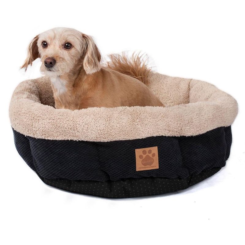 Petmate 7075995 SnooZZy Mod Chic Small Soft Round Shearling Small Dog or Cat Bed with Non-Slip Bottom, Machine Washable, Black