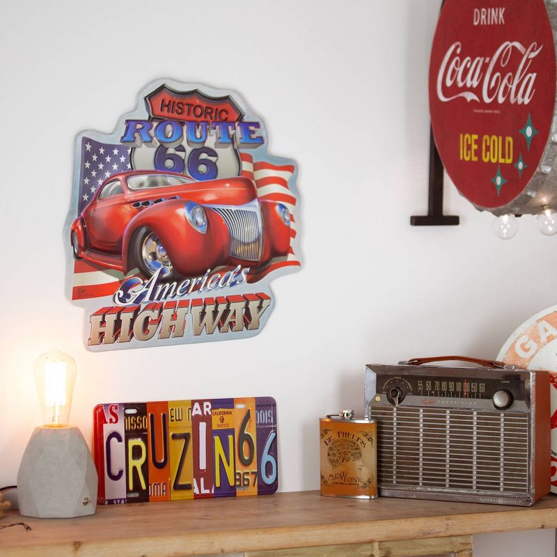 Historic Route 66 America's Highway Embossed Metal Sign Dark Blue/Red - Crystal Art Gallery