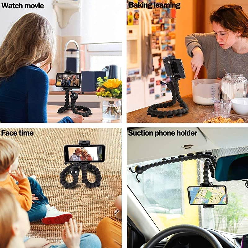 Phone Tripod, Suction Cup Monopod Tripod Stand with Bluetooth Remote, Portable Mini Tripod Compatible with iPhone/Android Samsung, Sport Camera, Phone Stand Holder -Black