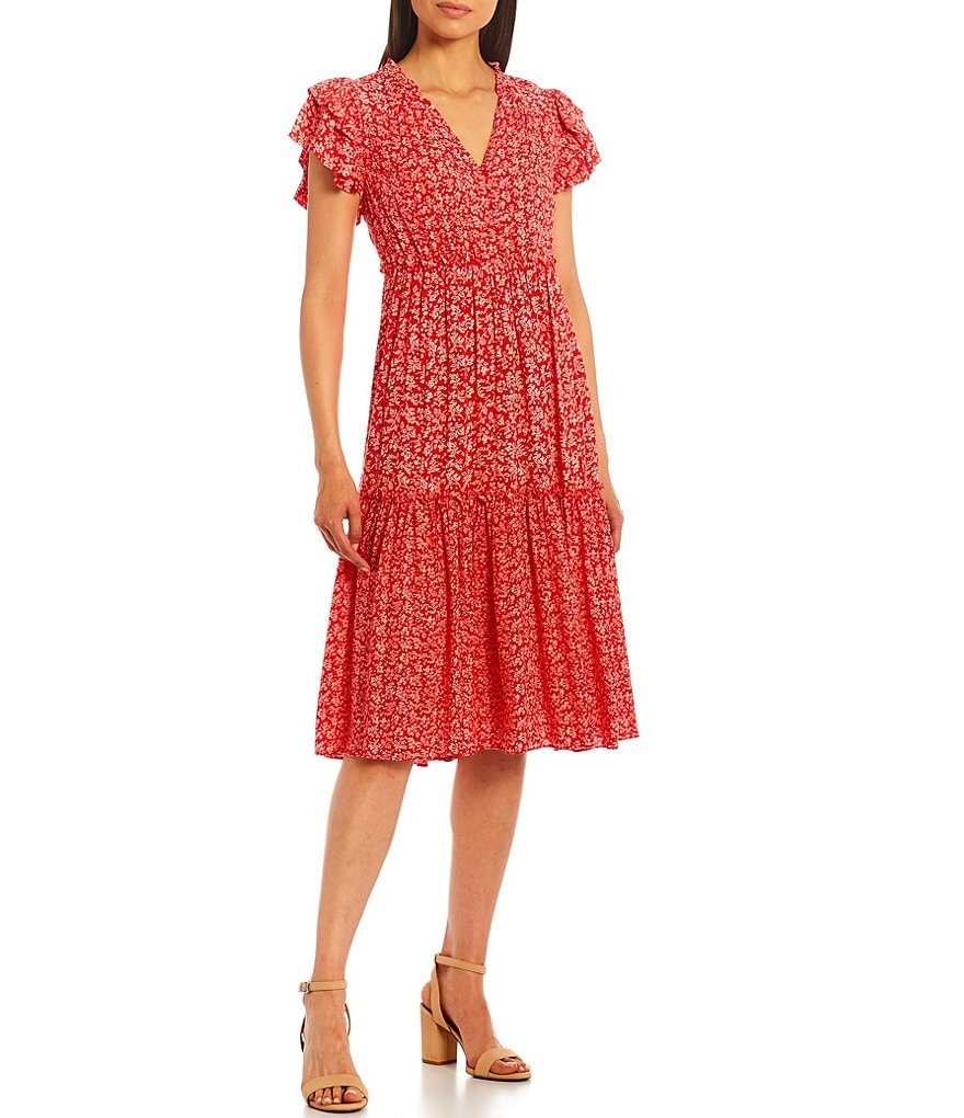 A Loves A Layered Floral Print Midi Dress