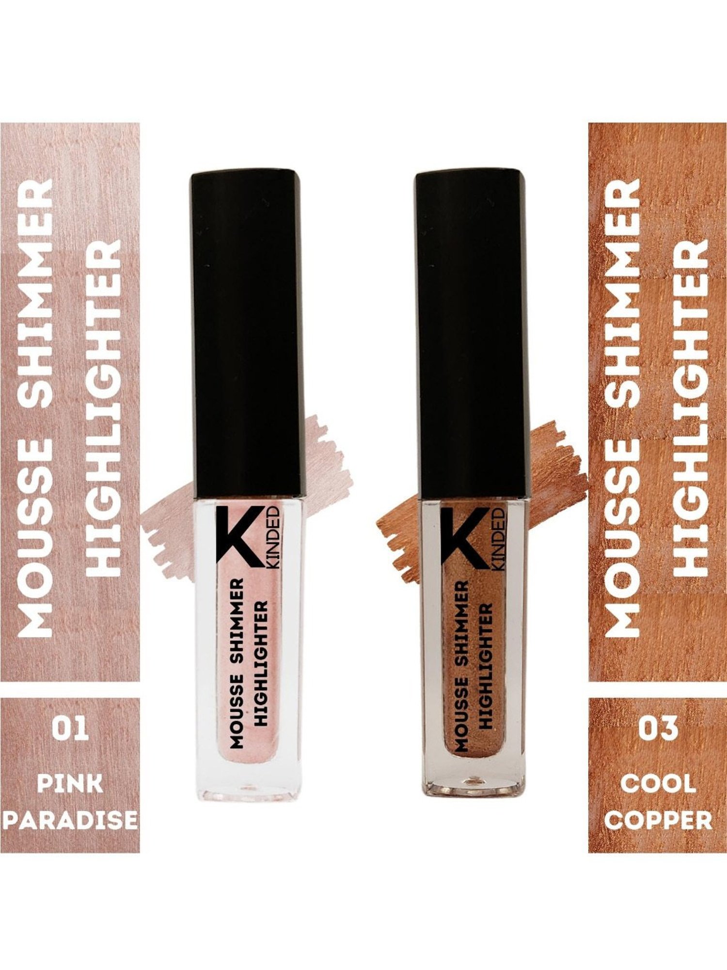 KINDED Mousse Shimmer Highlighter 01 Pink Paradise & 03 Cool Copper Combo