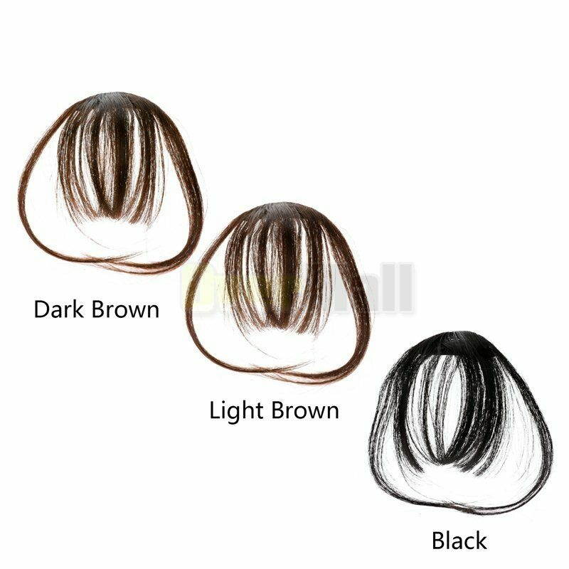 Thin Neat Air Bangs Remy Human Hair Extensions Clip in on Fringe Front Hairpiece