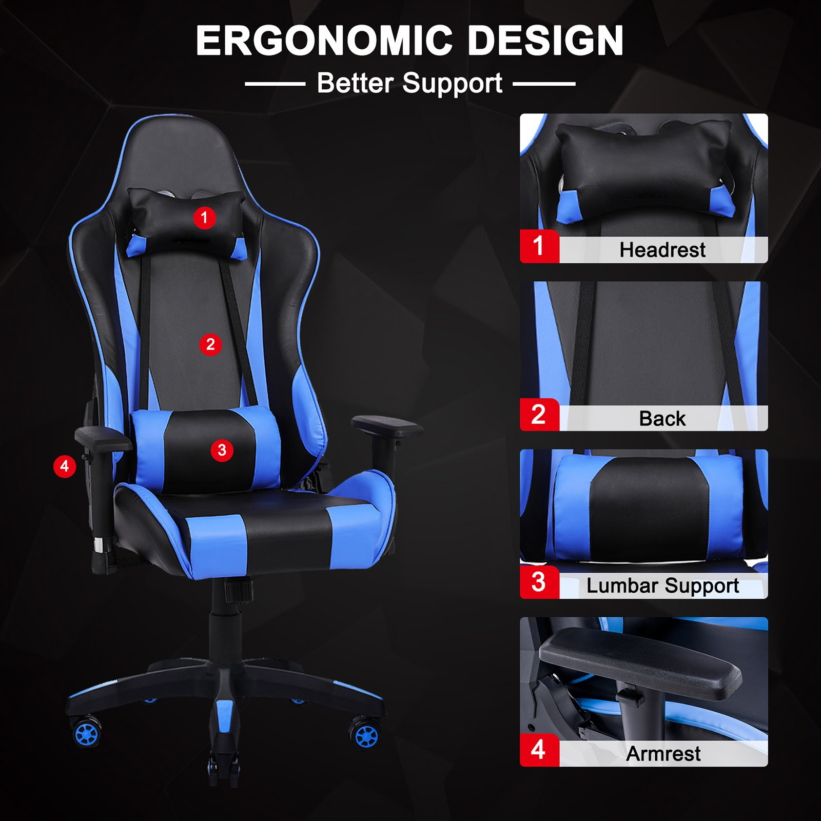 YOUTHUP Racing Style Gaming Chair Adjustable Ergonomic Computer Desk Chair,PU Leather Racing Reclining Swivel High Back Chair with Headrest and Lumbar Support,Pink