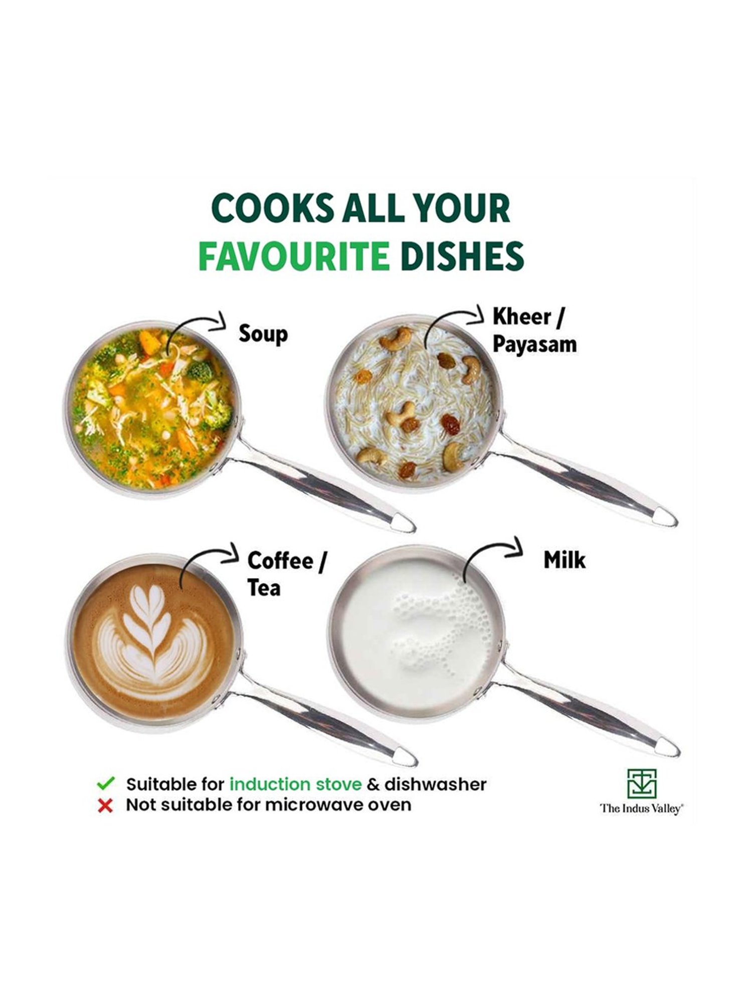 The Indus Valley Silver Stainless Steel Sauce Pan with Glass Lid (Dia:16cm, 1.5L)