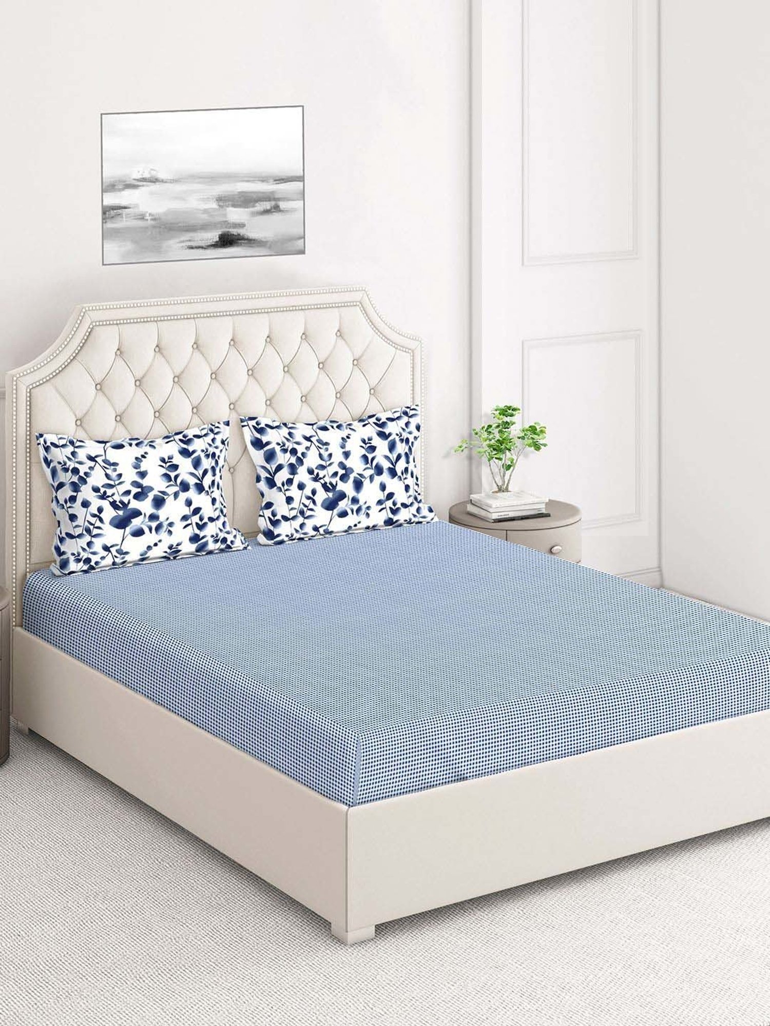 Layers Illuminating Homes Blue Cotton 150 TC King Size Bed Sheet with Pillow Cover