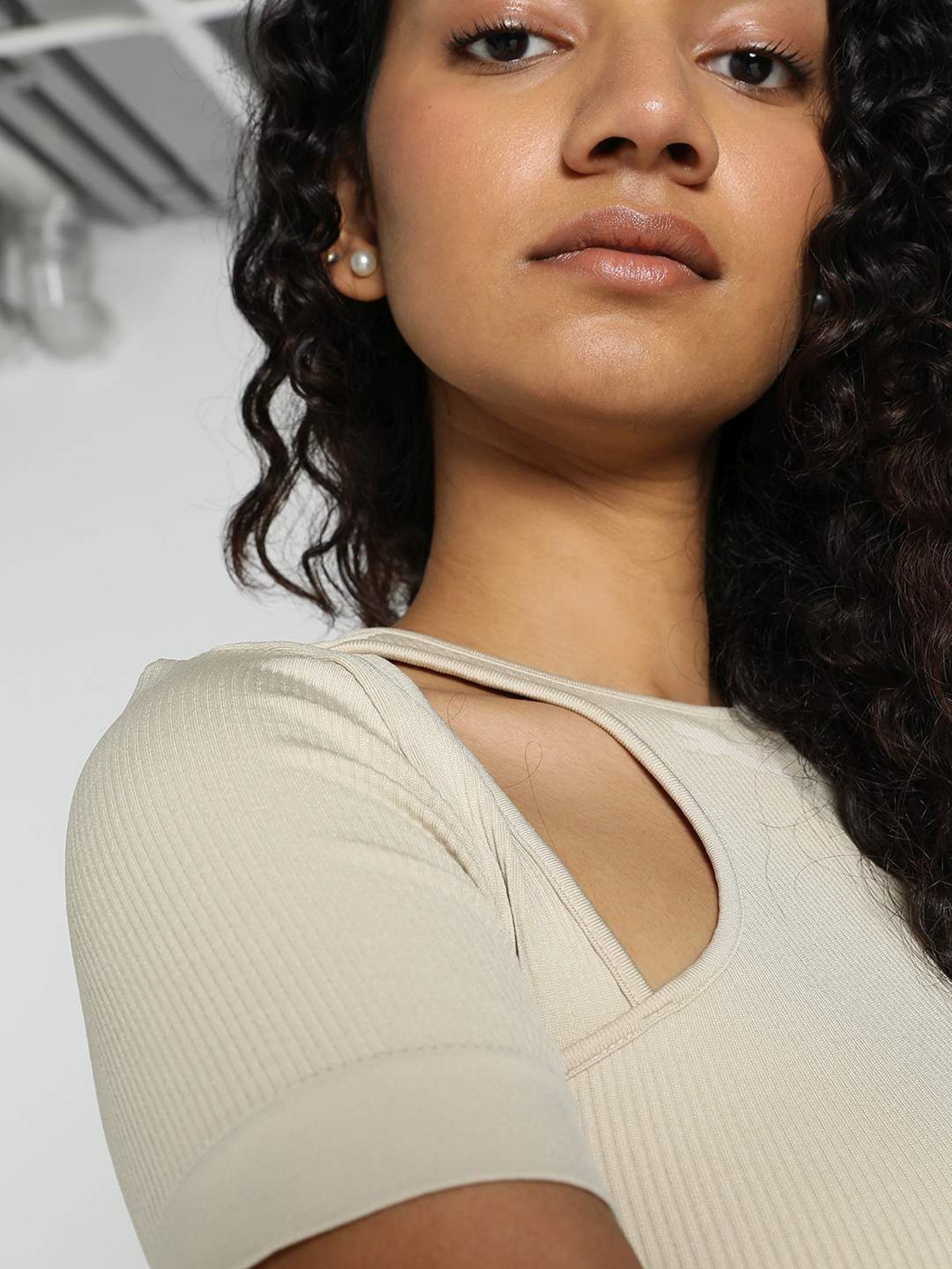 Puma Beige Striped Cropped T-Shirt