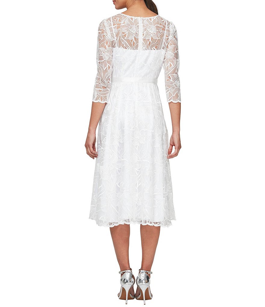 Kay Unger Long Bishop Sleeve V-Neck Crepe A-Line Dress