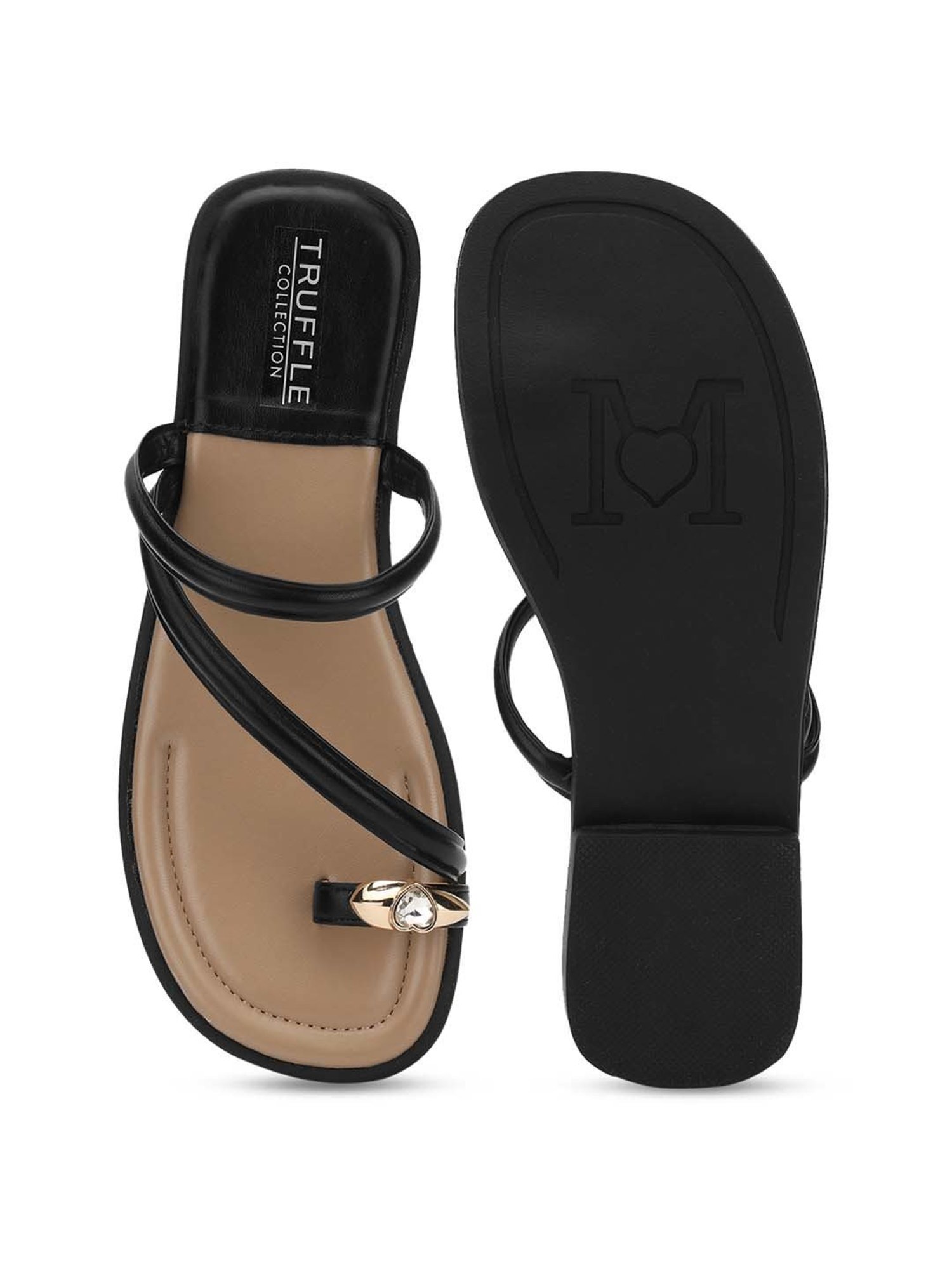 Truffle Collection Women's Black Toe Ring Sandals