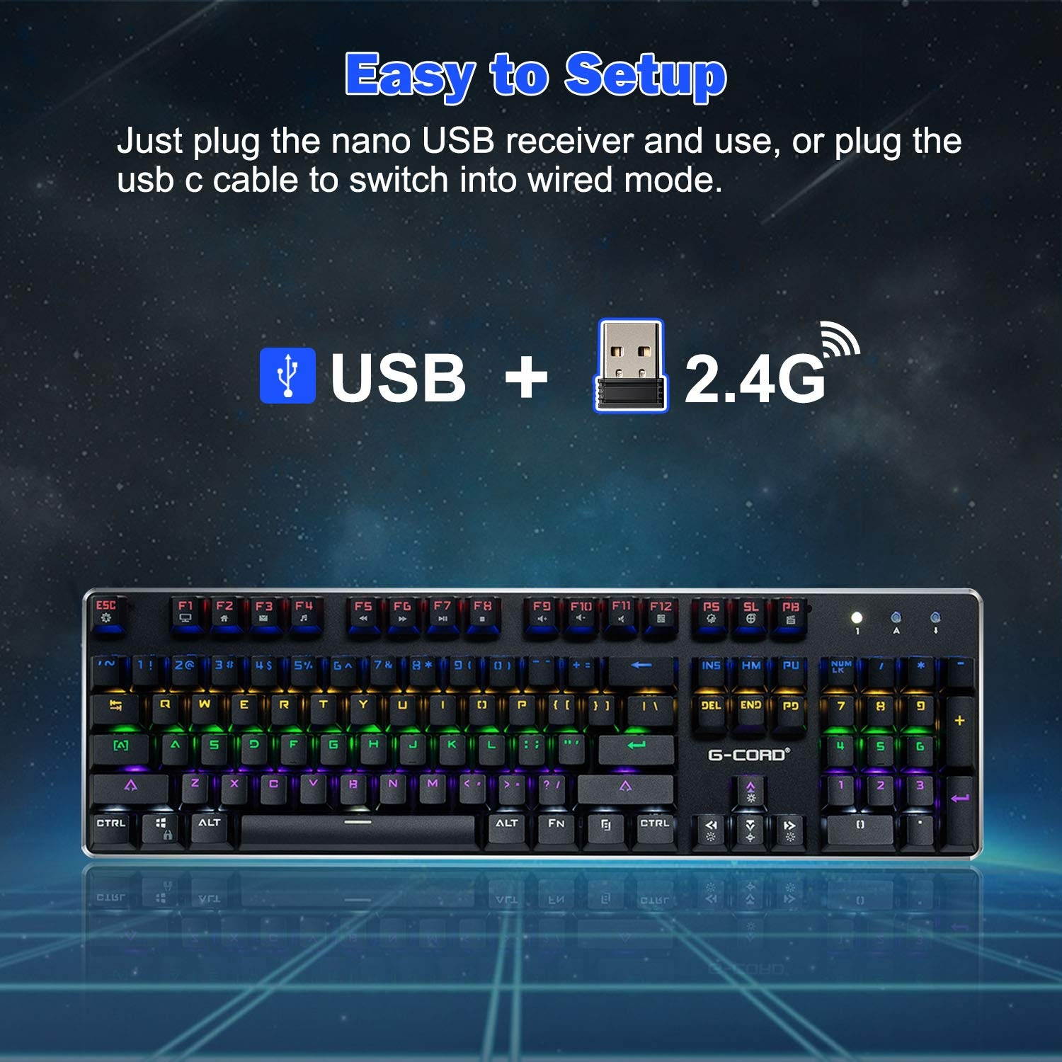 Wireless Mechanical Gaming Keyboard, 104 Keys Wired Keyboard, LED Backlit, Brown Switch, Aluminum Top Frame