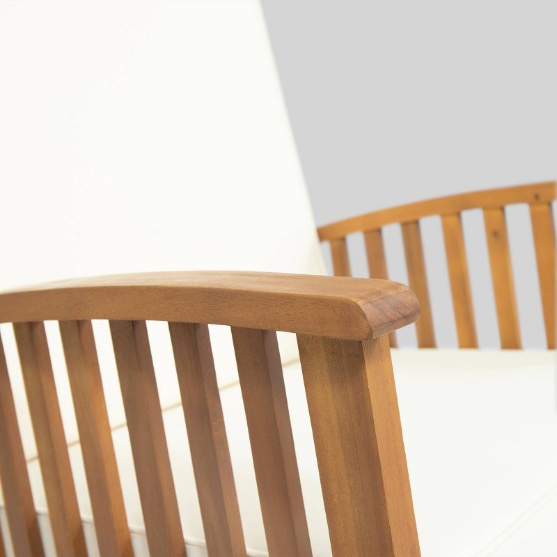 Abbottsford 3pc Acacia Wood Rocking Chairs and Side Table Set - Brown/Cream - Christopher Knight Home