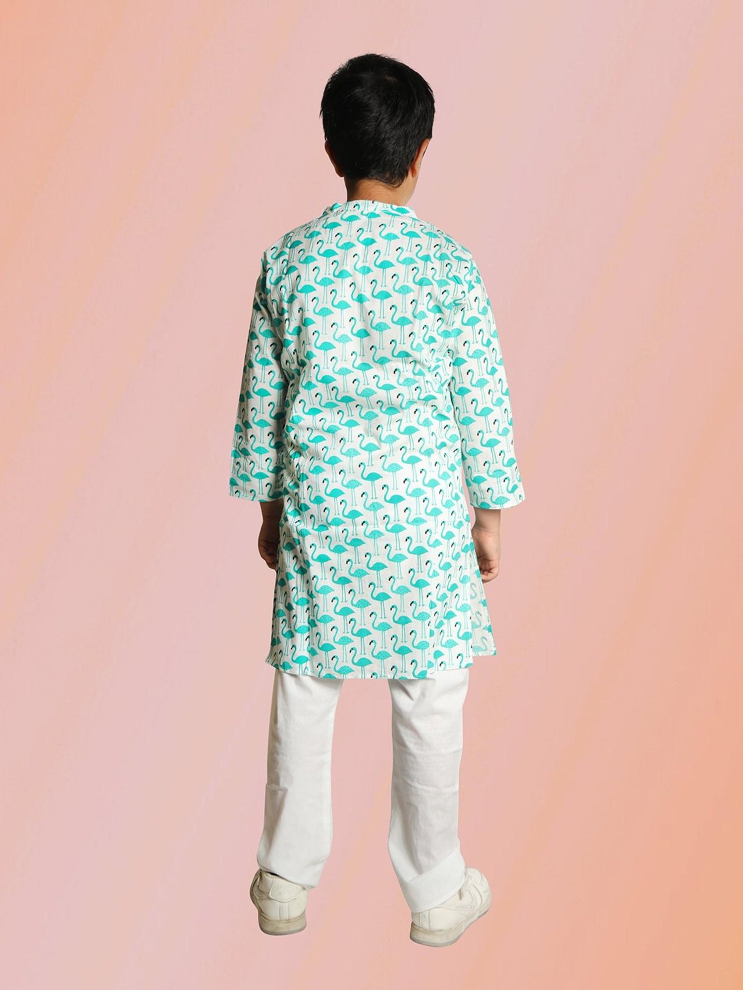 Tippy Top Kids Turquoise & White Printed Full Sleeves Kurta with Pyjamas