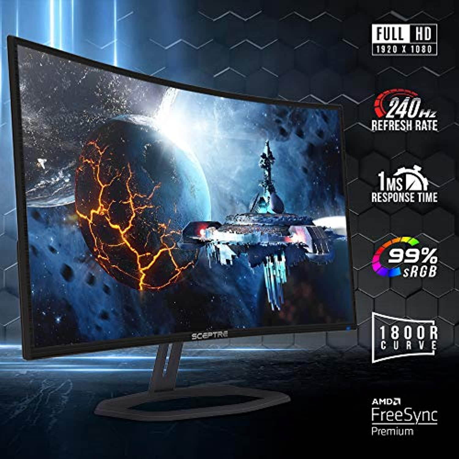 Sceptre Curved 32" Gaming Monitor Up to 240Hz 1ms AMD FreeSync Premium Build-in Speakers, HDMI Displayport Gunmetal 2021 (C325B-FWD240) (C325B-FWD240)