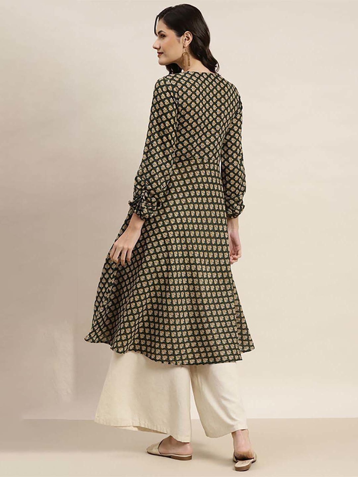 Jompers Green Cotton Printed A Line Kurta