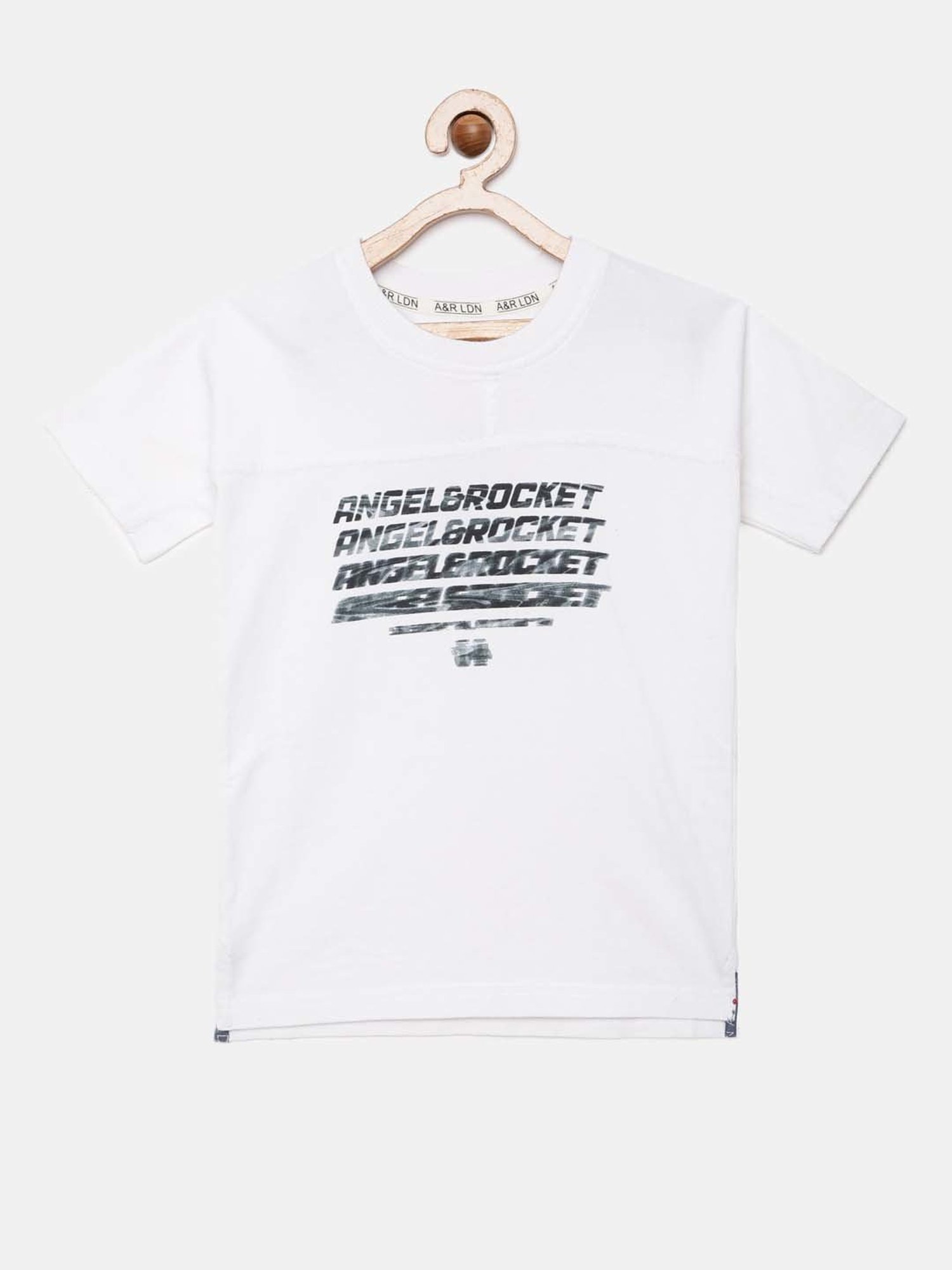 Angel & Rocket Kids White Cotton Printed T-Shirt