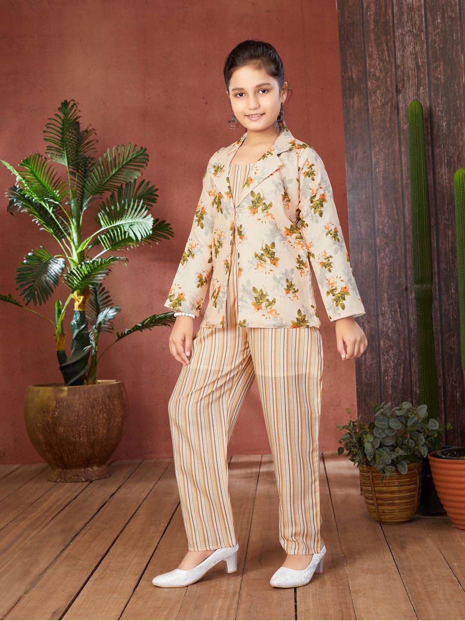 Peppermint Kids Purple & White Floral Print Top with Culottes