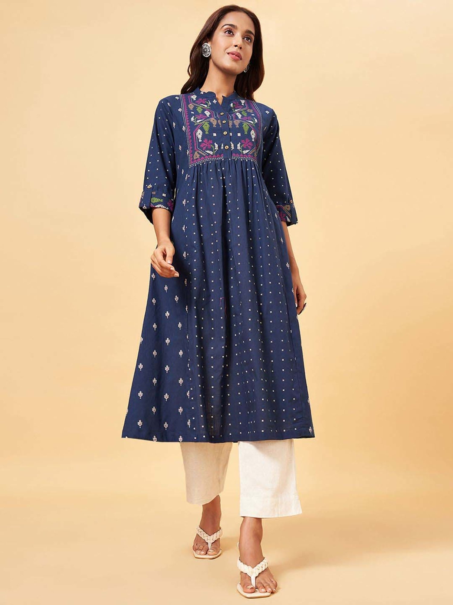 Rangmanch by Pantaloons Navy Cotton Printed A Line Kurta