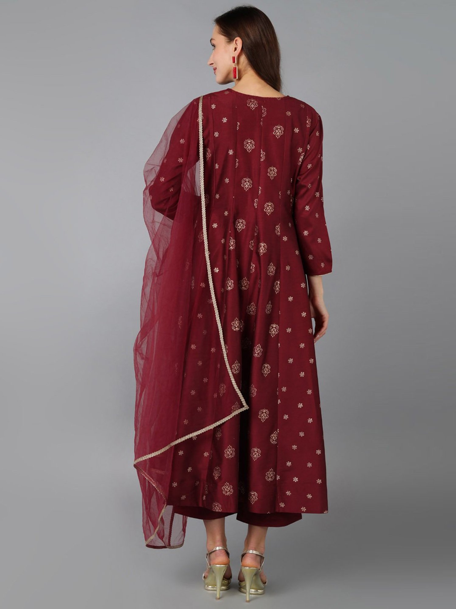 Vaamsi Maroon Embroidered Kurta Palazzo Set With Dupatta
