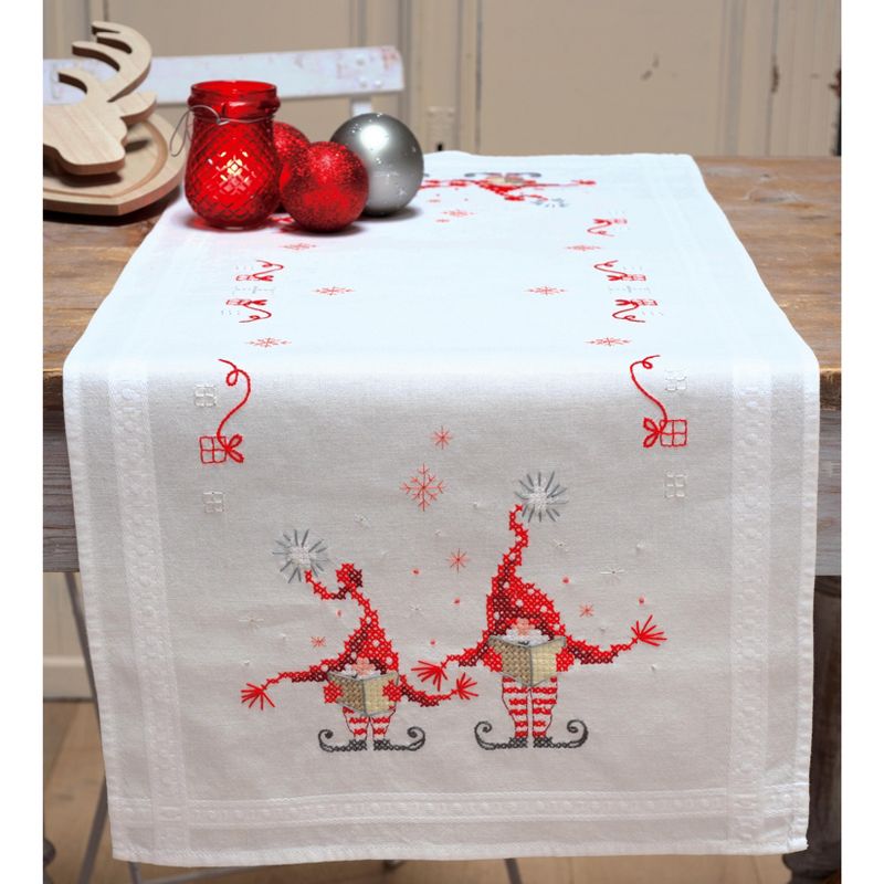 Vervaco Stamped Table Runner Cross Stitch Kit 16"X40"-Christmas Gnomes 