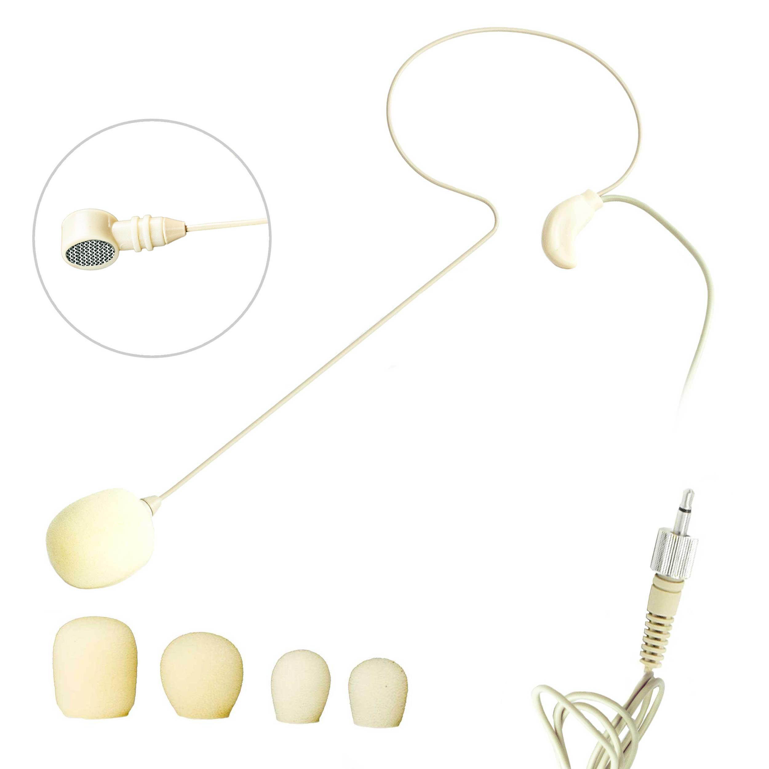 Nady HM-45 Uni-directional Headworn Condenser Microphone - Small and lightweight, minimum visibility, Ideal for singers, performers, DJs, television announcers, etc. 3.5 connection, Biege color