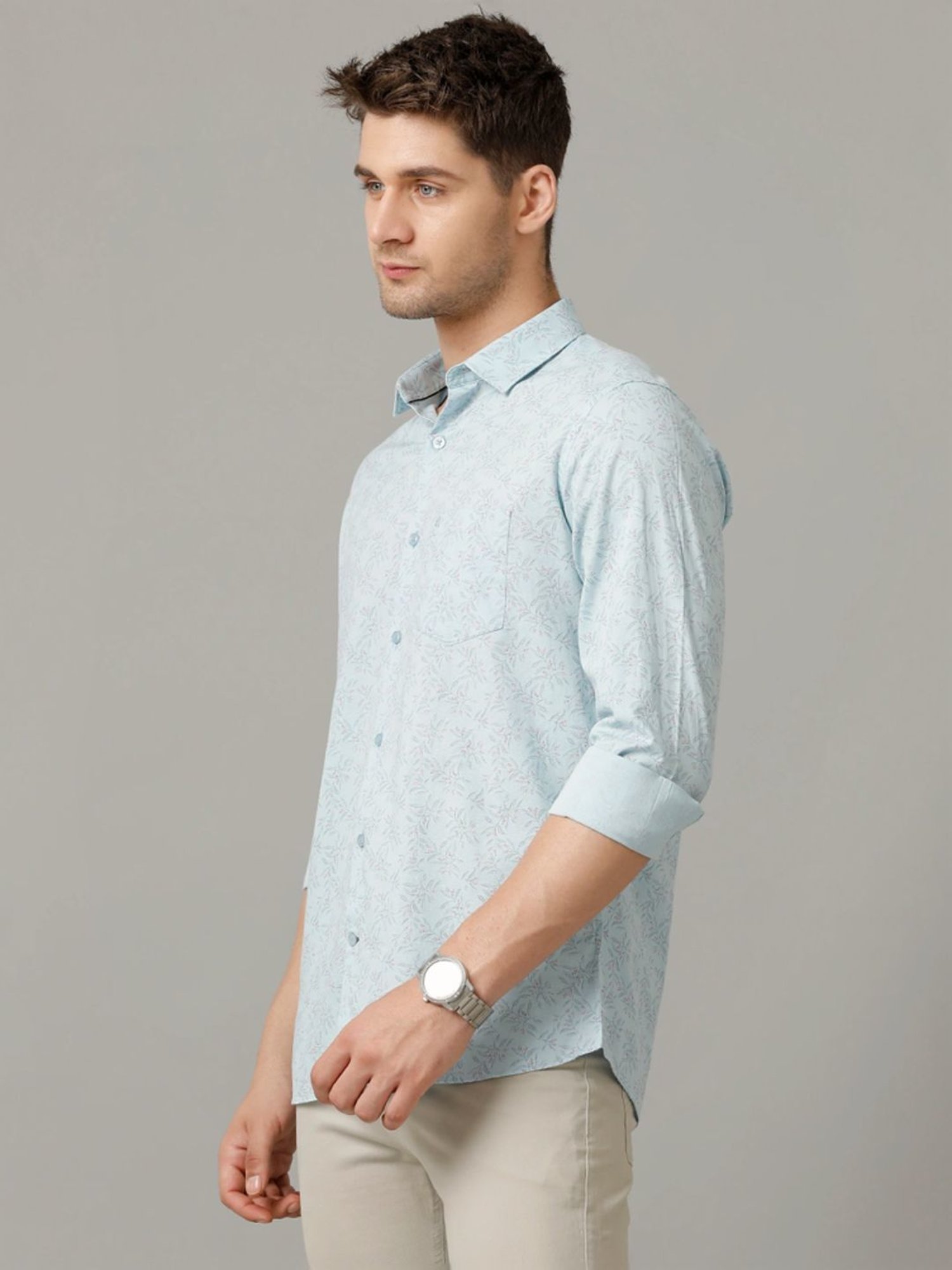 Cavallo By Linen Club Blue Linen Contemporary Fit Printed Shirt