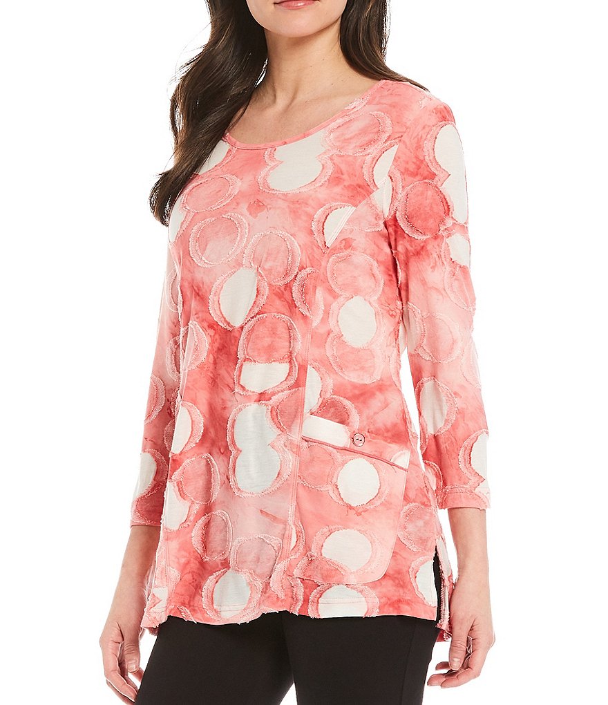 Ali Miles Tie-Dye Jacquard Patched Pocket Pullover Tunic