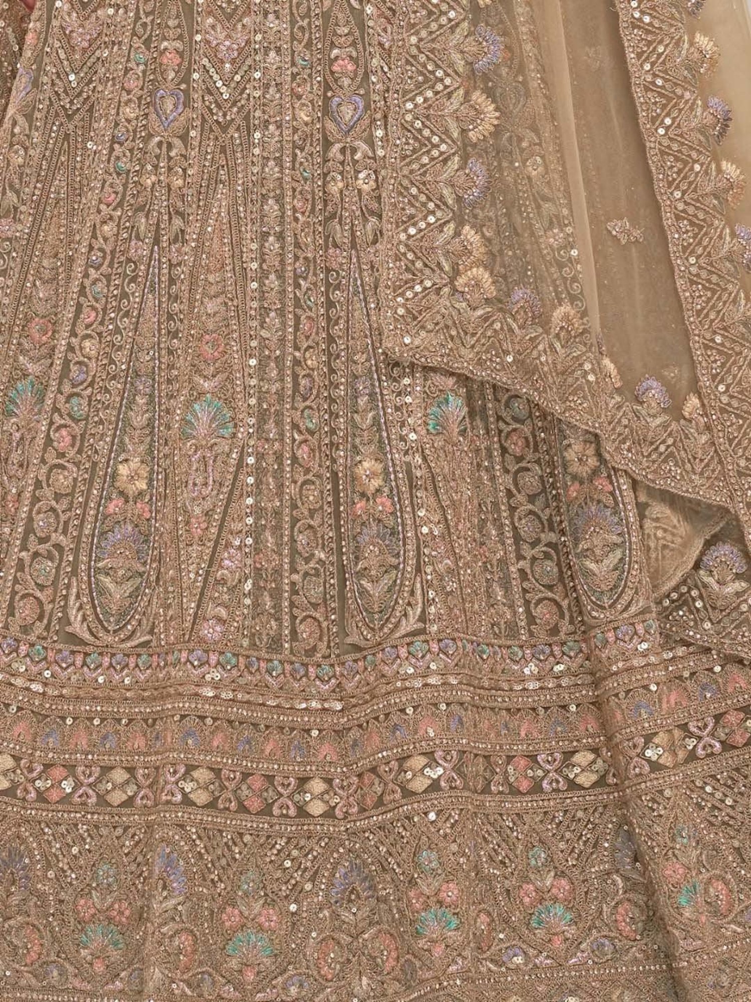 Odette Beige Embroidered Lehenga Choli Set With Dupatta