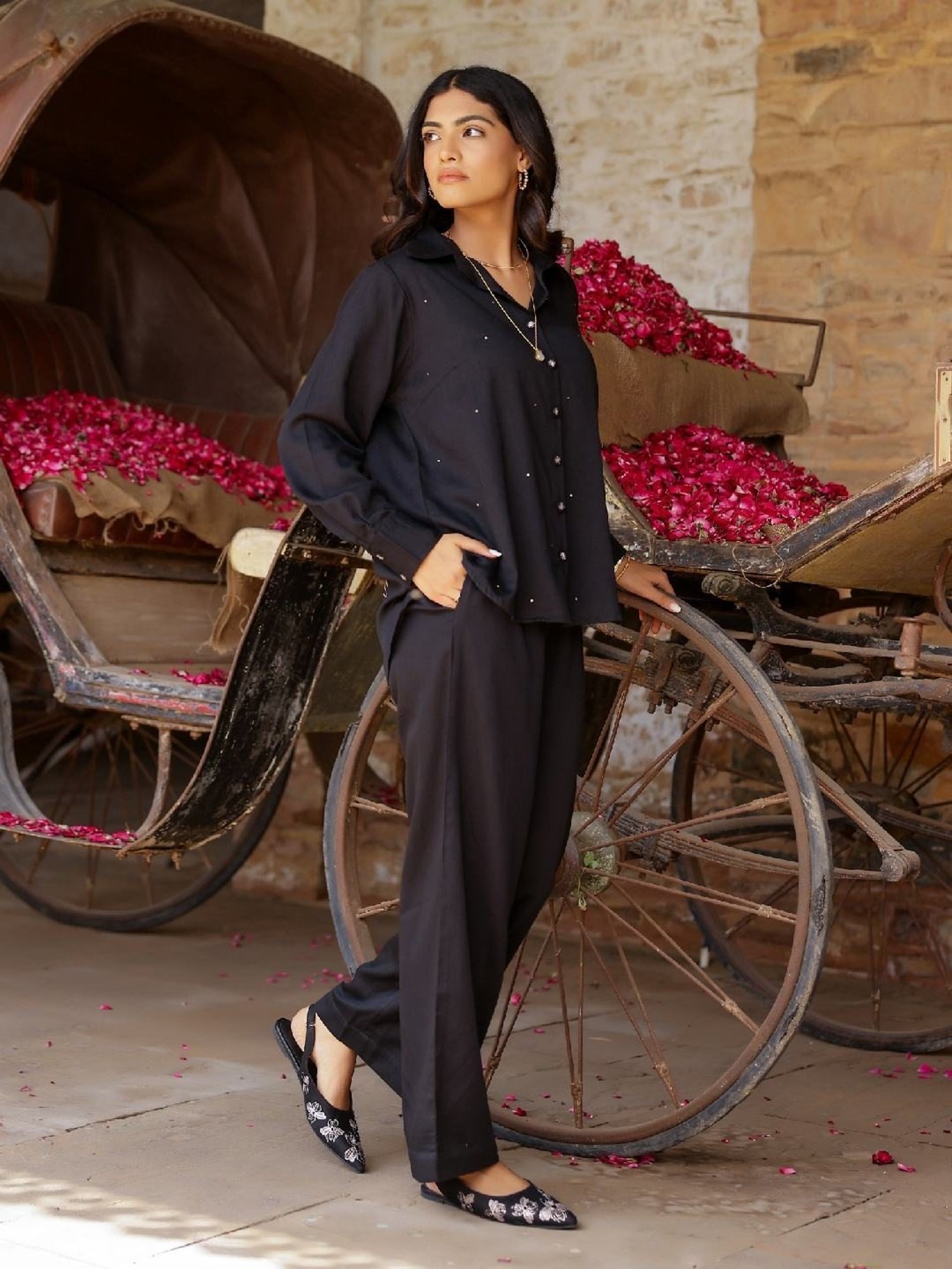 Gulaal Black Hand Embroidered Evil Eye Shirt with Pant Co-ord Set