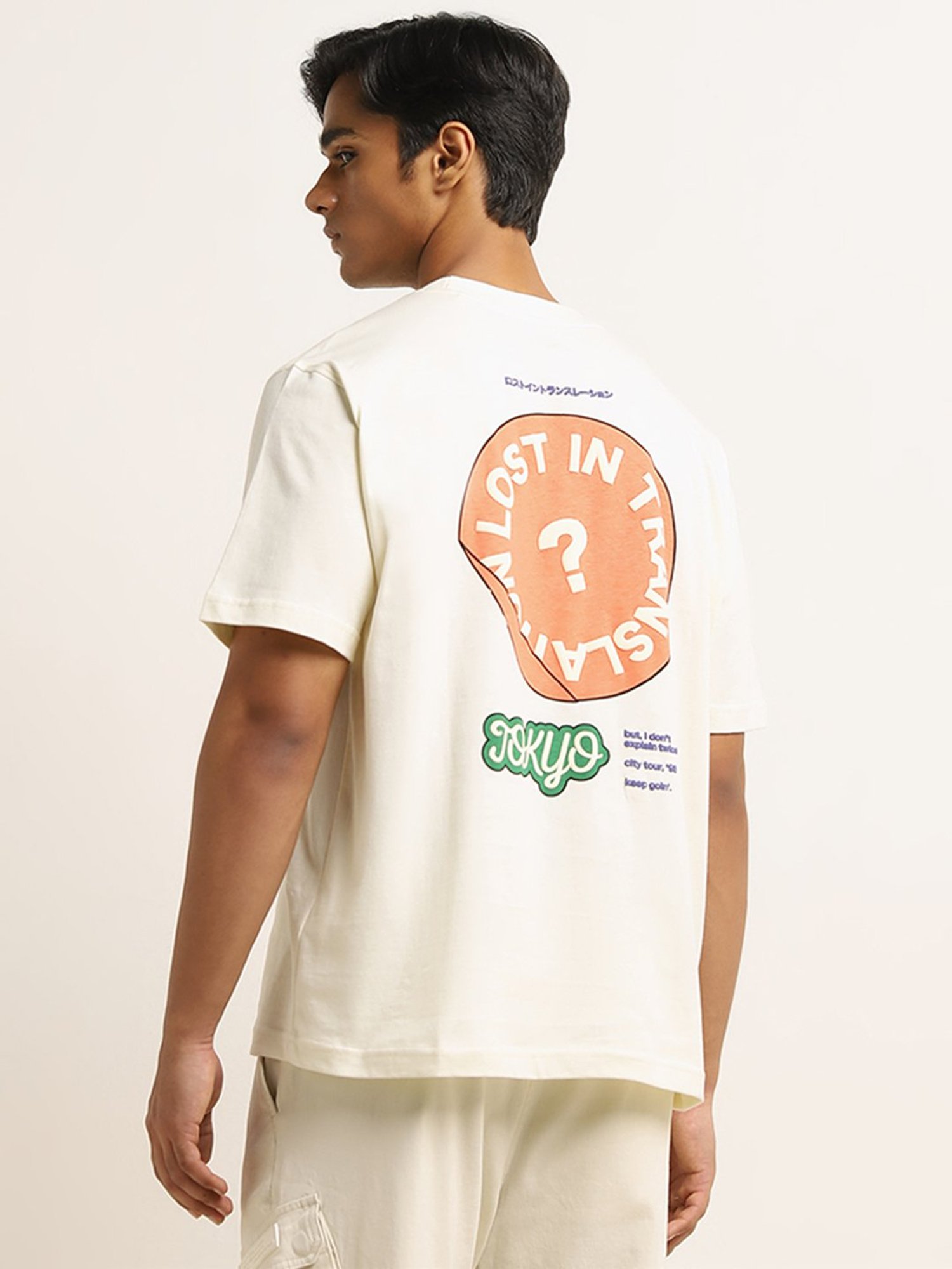 Nuon by Westside Off-White Text Printed Relaxed-Fit Cotton T-Shirt