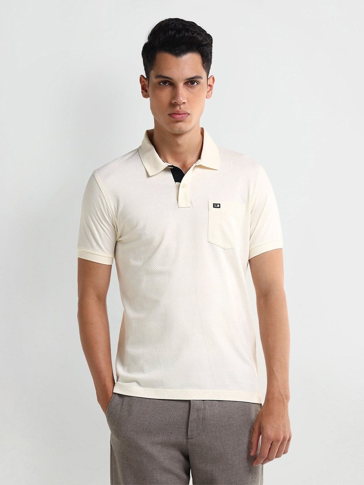 Arrow Yellow Regular fit Self Polo T-Shirt
