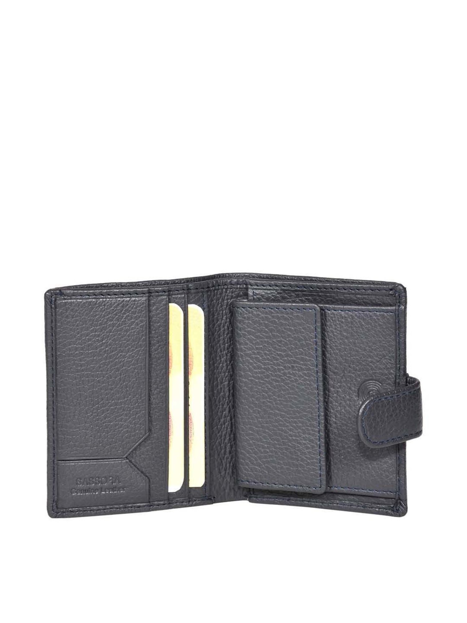 SASSORA Navy Casual Leather Bi-Fold Wallet for Men