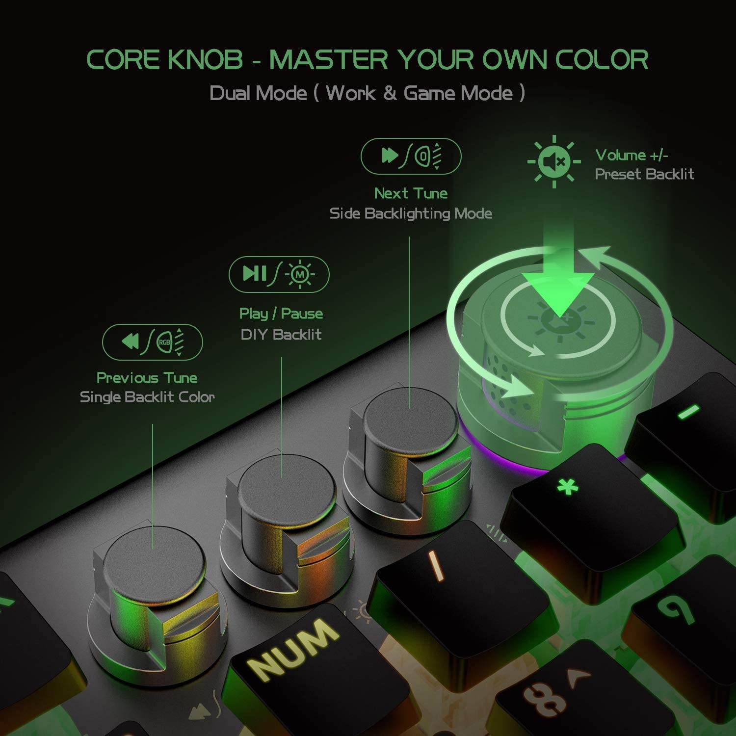 AULA L2098 RGB Mechanical Gaming Keyboard, 104 Floating-Keys Keyboard with Tactile Crystal Switches, Silver Metal Board, Magnetic Light Bar Wrist Rest Plus 4 Backlit/Media Control Knob Buttons