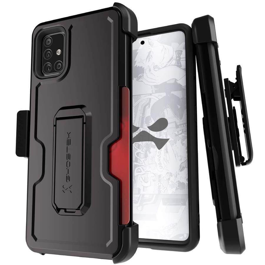Ghostek Iron Armor Belt Clip Galaxy A11 Case with Holster, Card Holder and Stand Protective Full Body Cover with Heavy Duty Protection Slim Matte Design Galaxy A11 (6.4") (Matte Black)