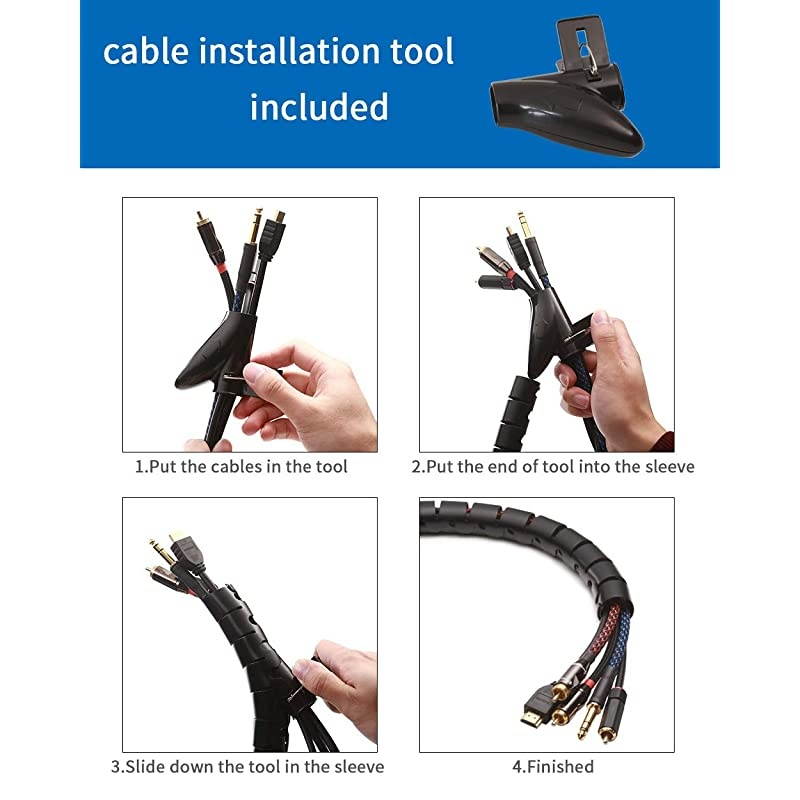 25ft 1 inch Cable Sleeve Easy Wrap Cable Management Sleeve Wire Wrap Cord Organizer for Computer TV Home Office Black