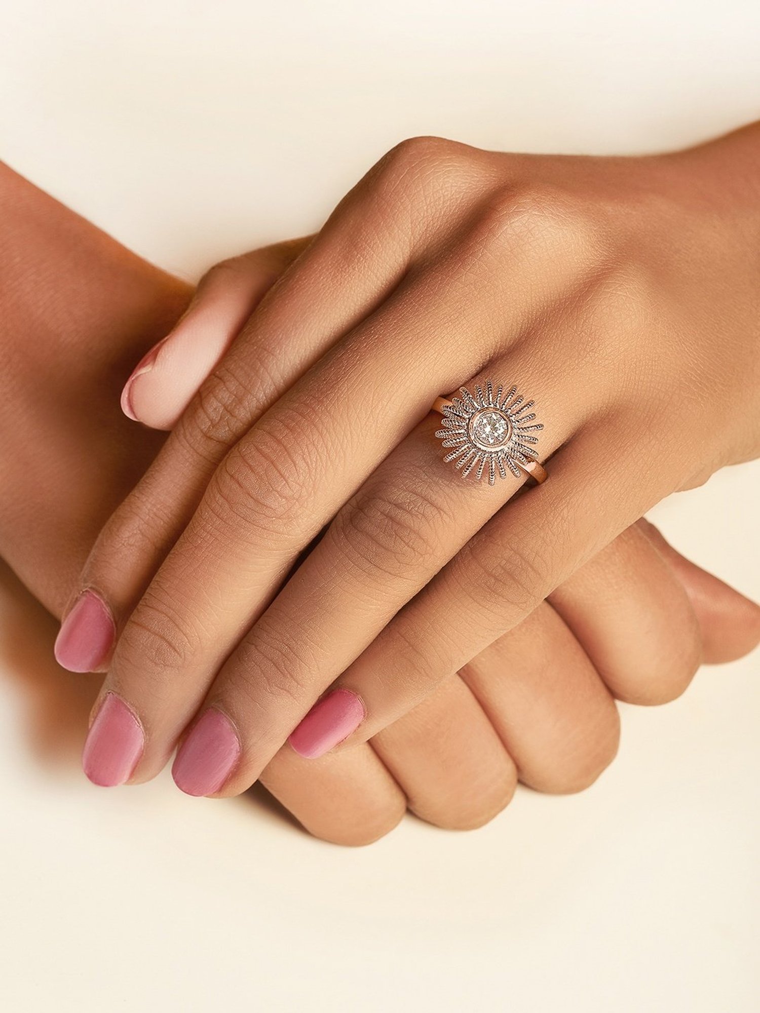 Silberry 92.5 Sterling Silver Rose Gold Colour Bloom Ring