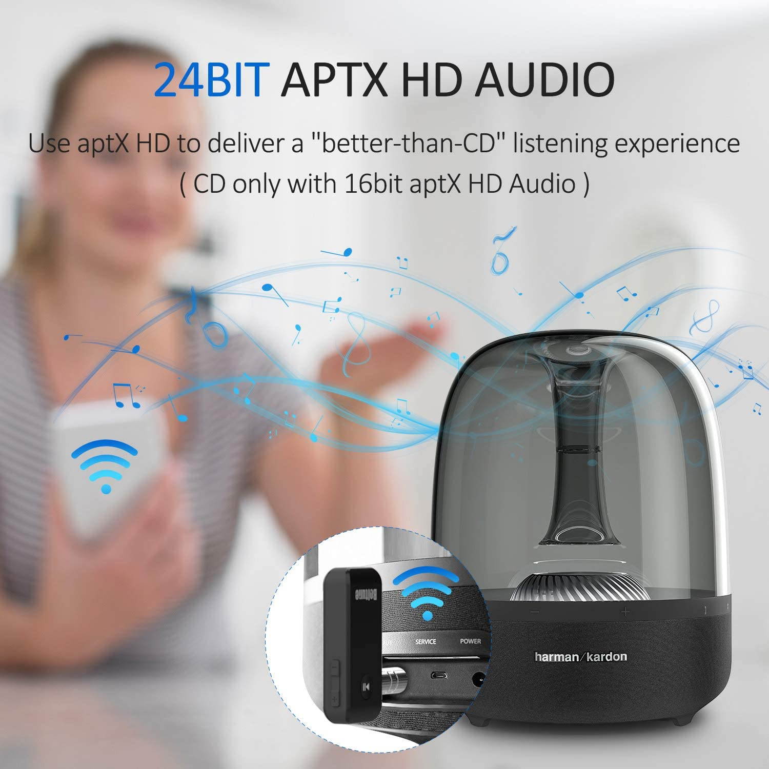 Bluetooth V5.0 aux Adapter, Boltune Audio Receiver Car Kit, for Home Hi-fi System, Portable Wireless Audio Adapter 3.5mm Aux for Music, Speaker, Headphones, Hands-Free Car Kit with Microphone