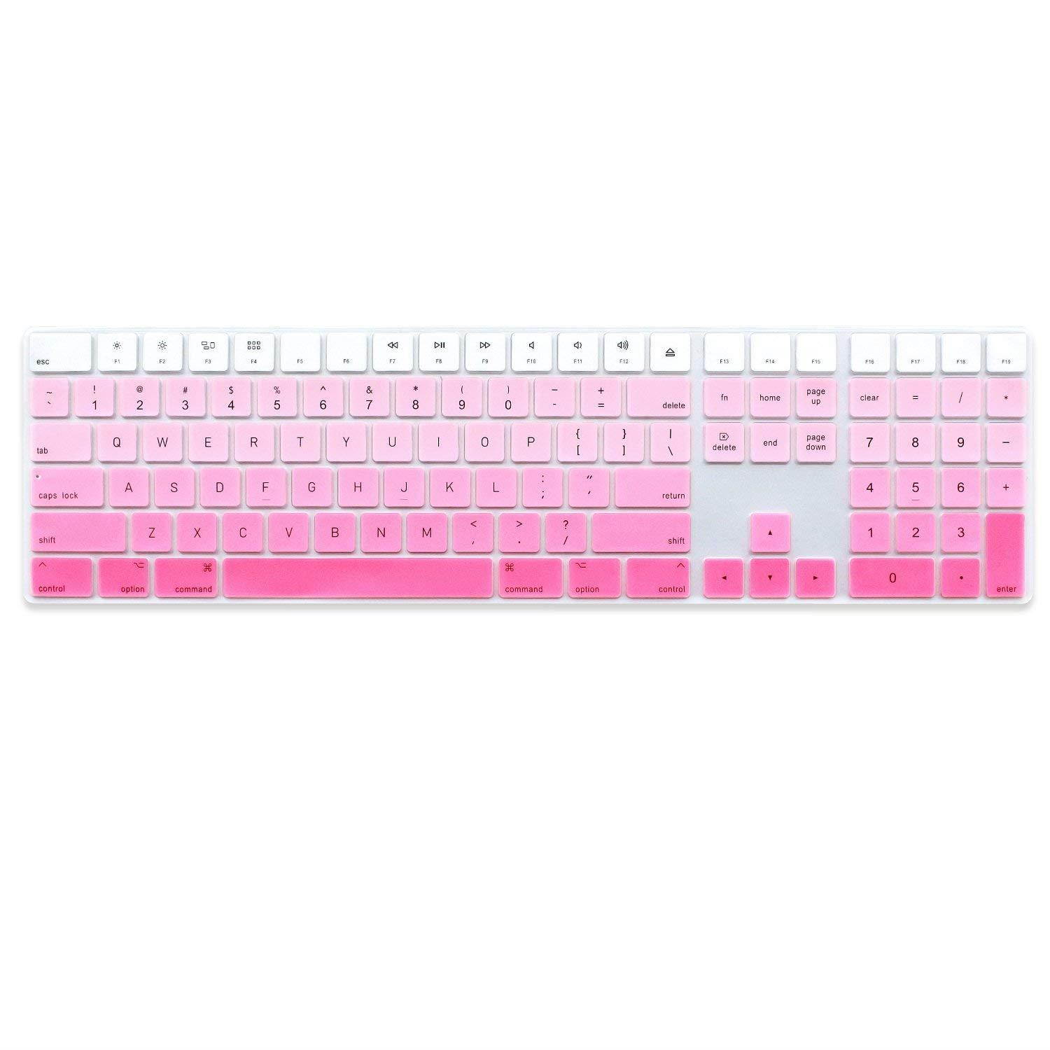 ProElife Ultra Thin Full Size Silicone Keyboard Protective Cover Skin with Numeric Keypad for Apple Newest iMac Magic Keyboard with Numeric Keypad MQ052LL/A 2017 Version US Layout (Ombre Pink)