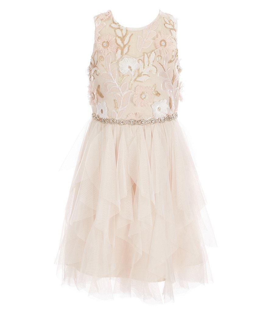 Honey and Rosie Big Girls 7-16 Sleeveless Ruffled Neck Scuba Skater Dress