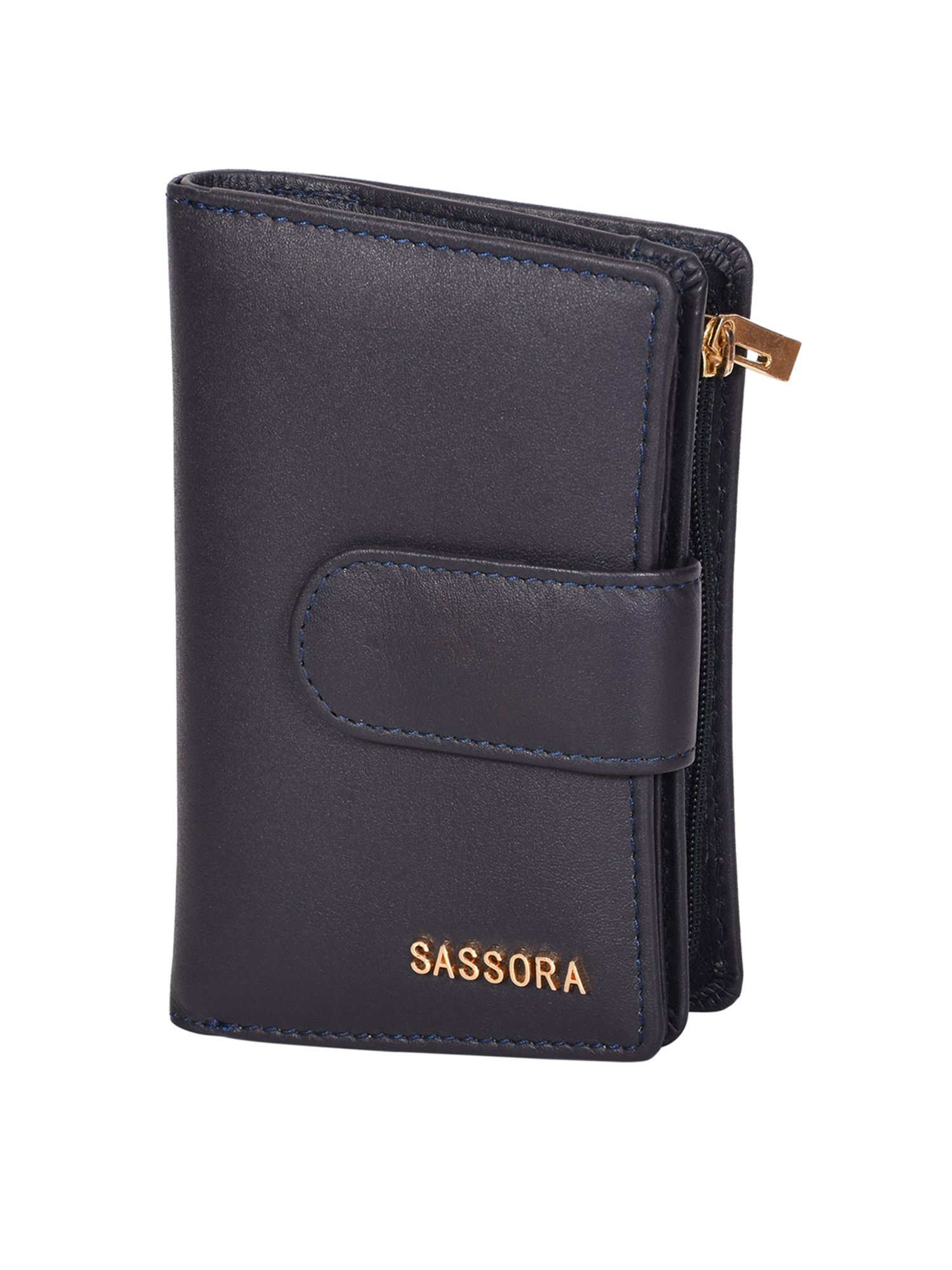 SASSORA Navy Solid Rfid Bi-Fold Wallet for Women